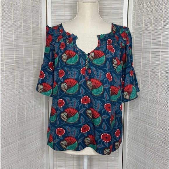 Maeve Anthropologie Lettia Smocked Floral Blouse Multicolored Size XS - Picture 1 of 8